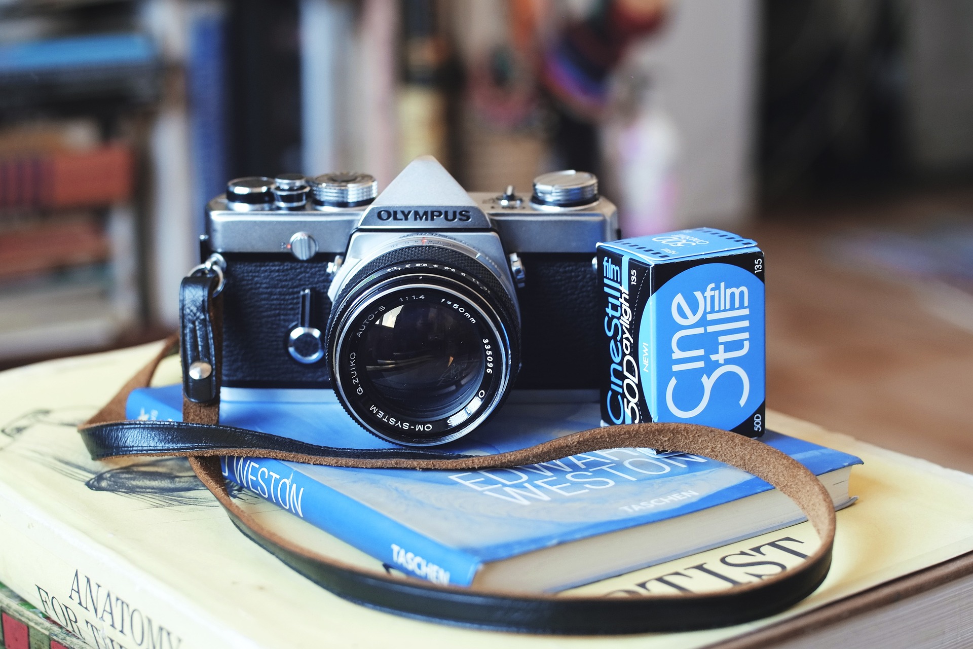 Olympus OM-1 with Zuiko lens and CineStill film