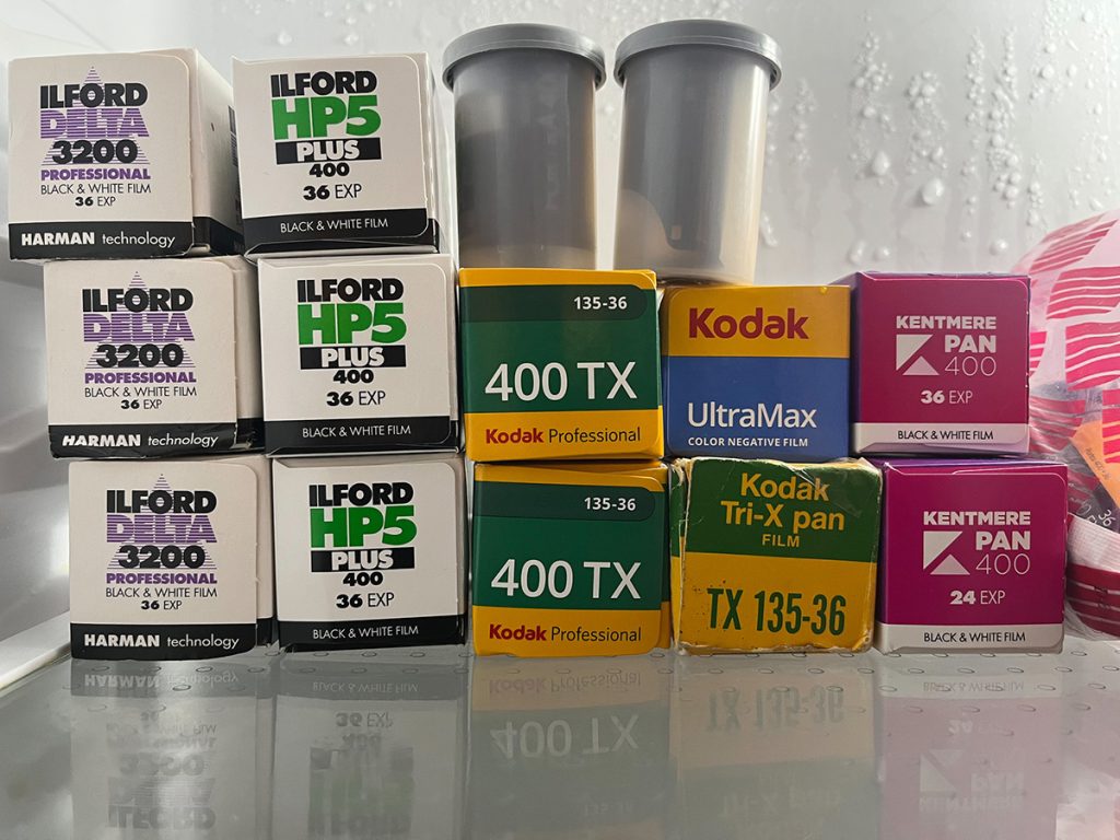 35mm film stored for cold storage including Ilford HP5, Kodak Tri-X and Delta 3200